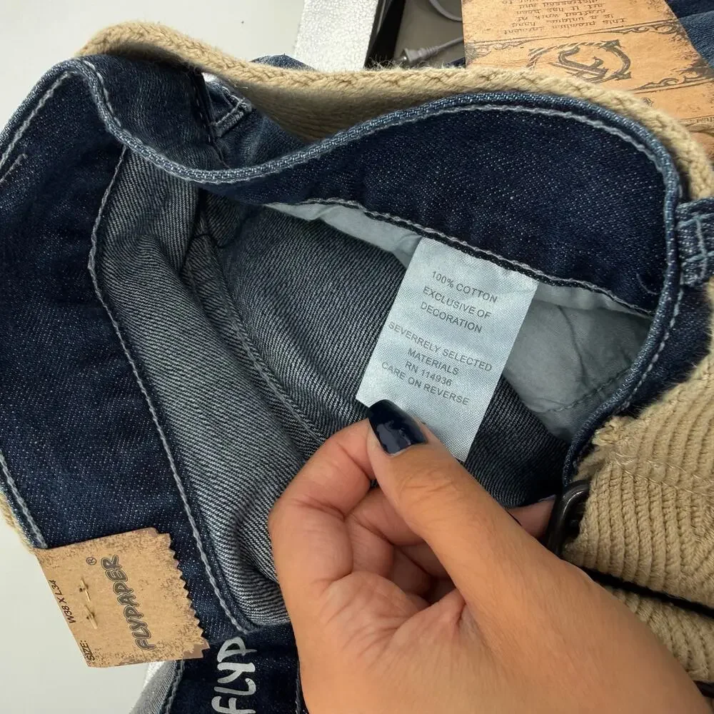 BRAND NEW NWT Men's Flypaper Medium Wash Blue Denim Bootcut Jeans W/ Belt 38x34